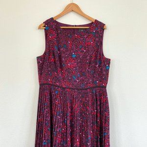 Adrianna Papell pleated, sleeveless party dress, knee length, Size 16, red multi